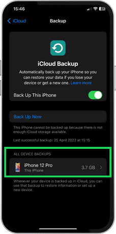 Check iCloud backups on iPhone