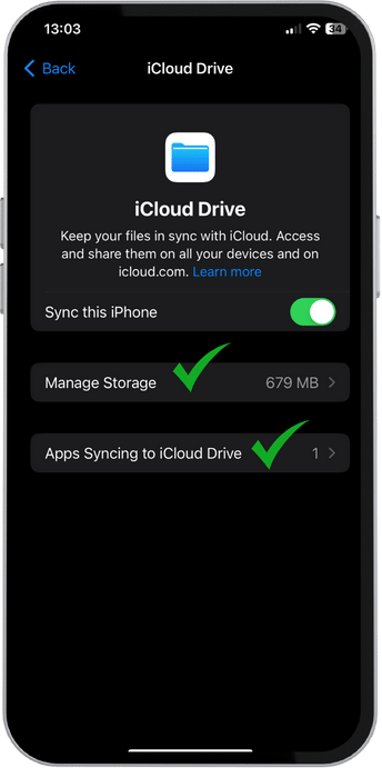 iCloud Drive space on iPhone