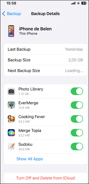 Check backup size