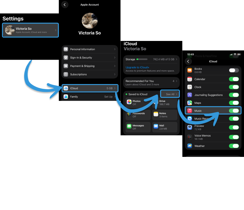 Enable iCloud Music Sync in the iPhone settings