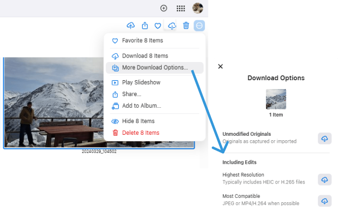 Change photo format for downloaded iCloud photos on icloud.com