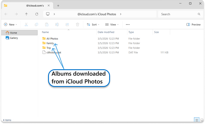 iCloud albums that CopyTrans Cloudly downloaded to PC