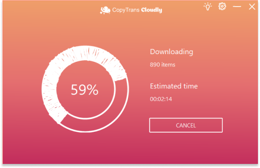 Estimated time of the iCloud Photo backup with CopyTrans Cloudly