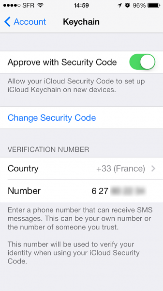 update keychain phone number and security code