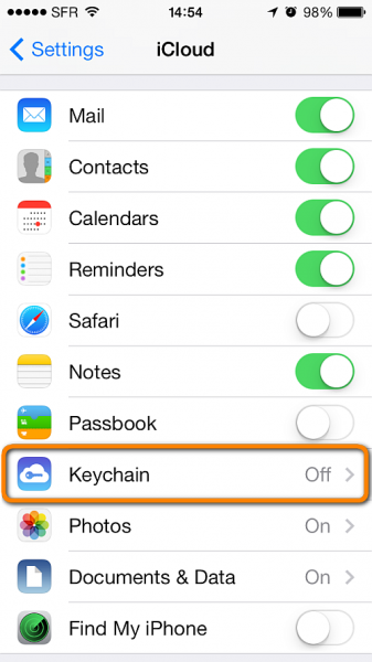 setup icloud keychain on ios 7