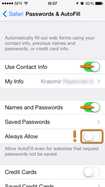 edit safari password and autofill options on iphone
