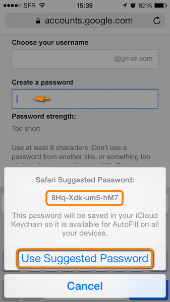 keychain suggests password in safari