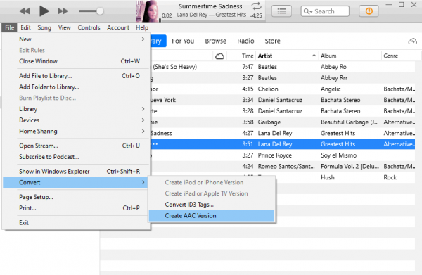 Create AAC Version of the song