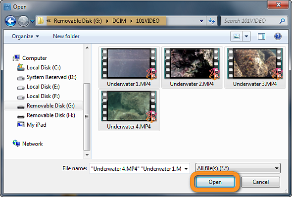 browse for mp4 video files on gopro camera
