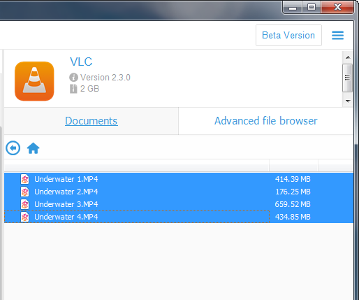 list of mp4 videos in vlc app on ipad as seen from copytrans apps window