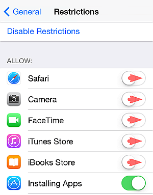 disable restrictions for apps iphone