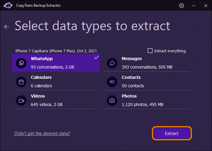 extract data from the backup