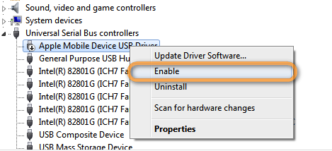 right-click menu to enable AMD USB device