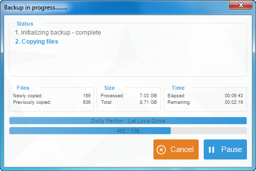 copytrans backup progress window