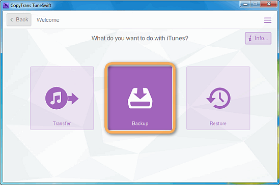 backup button in copytrans tuneswift main window