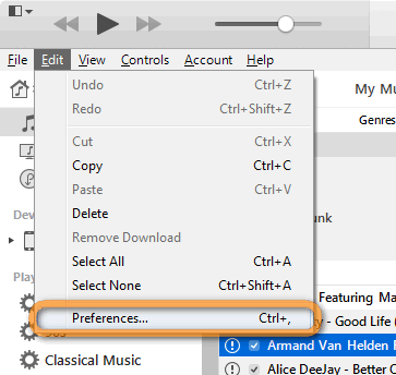 edit preferences in itunes on pc