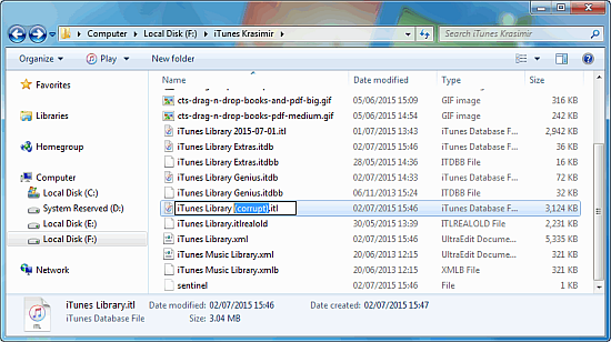 rename old itunes library file