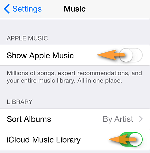 apple music and icloud music library options on ios 9