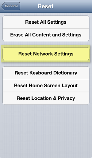 reset network settings on iphone