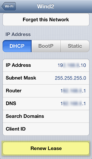 renew wifi network lease iphone