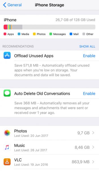 check your iPhone storage