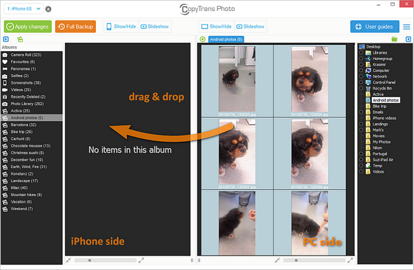 Drag drop photos to iPhone