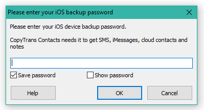 CopyTrans Contacts iPhone backup password