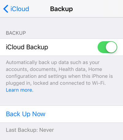 iCloud backup on