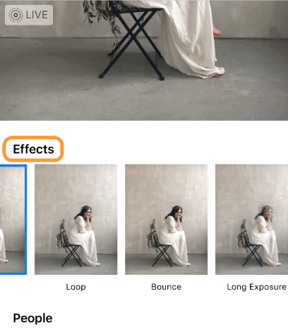 Choose an effect for iPhone Live Photo