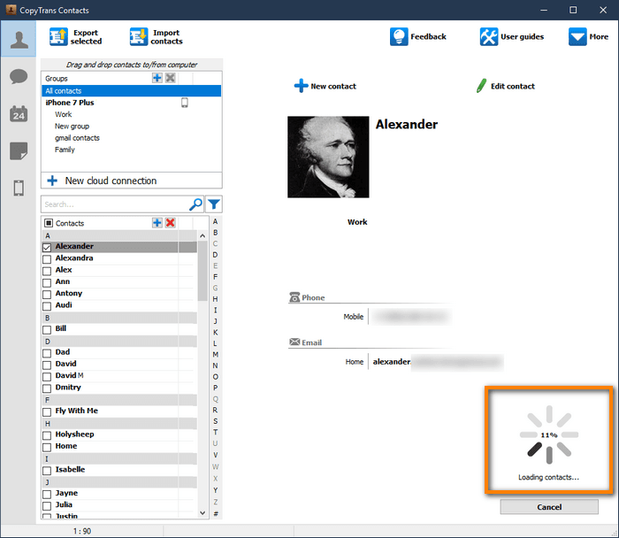 Contacts loading in CopyTrans Contacts