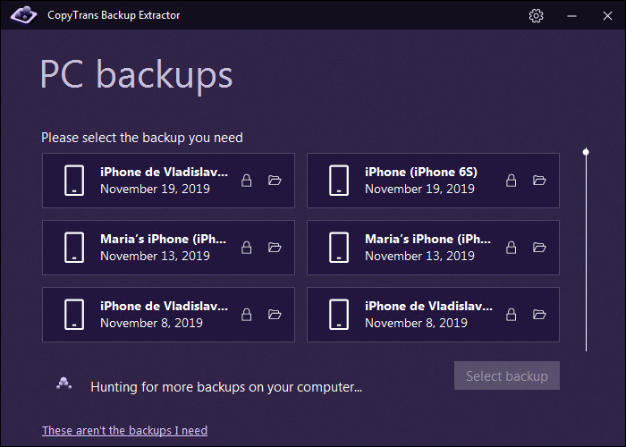 the program shows all backups on your computer