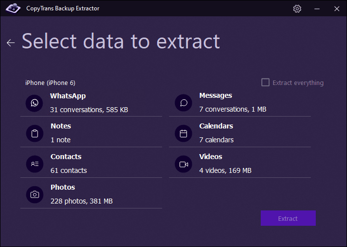 CTBE: select the type of data to back up