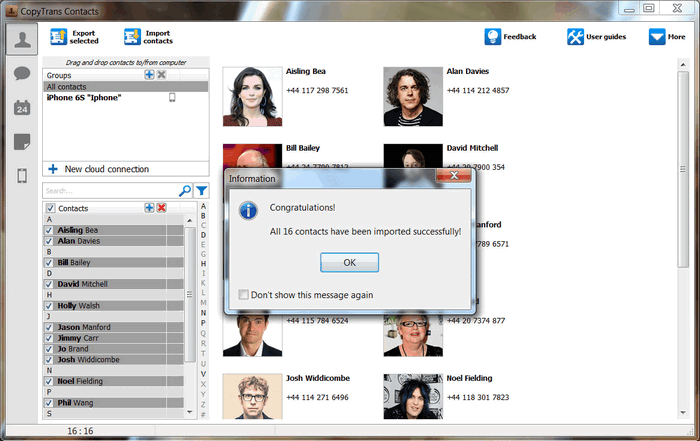 copytrans contacts imported result