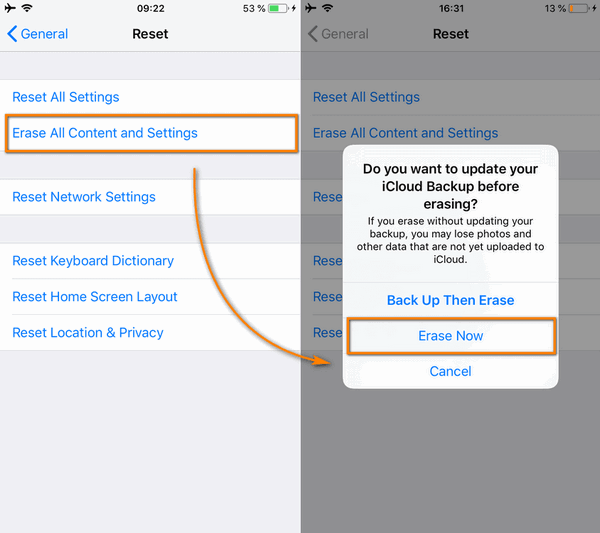 erase all content and settings on your iphone