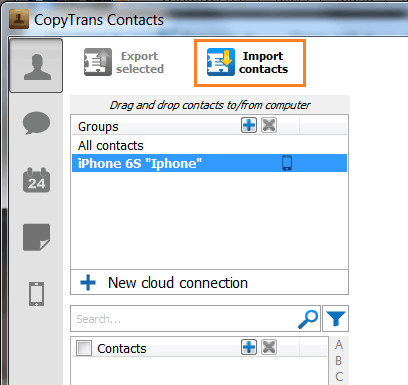 copytrans contacts import contacts button