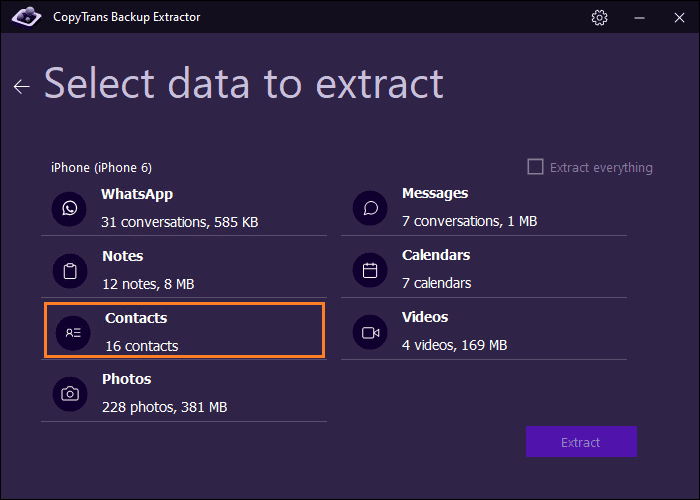 copytrans backup extractor data type list