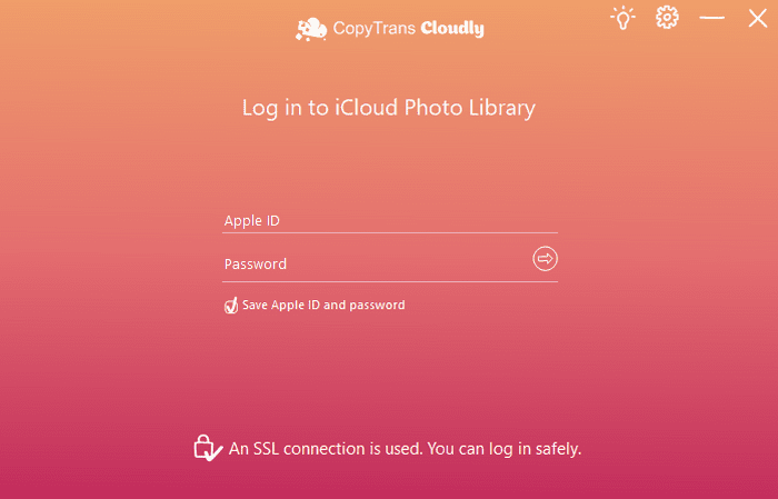 CopyTrans Cloudly login screen