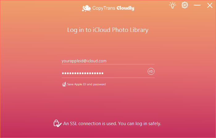 Log in to iCloud with CopyTrans Cloudly