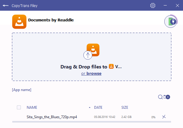 Drag-and-drop video to VLC app on your PC
