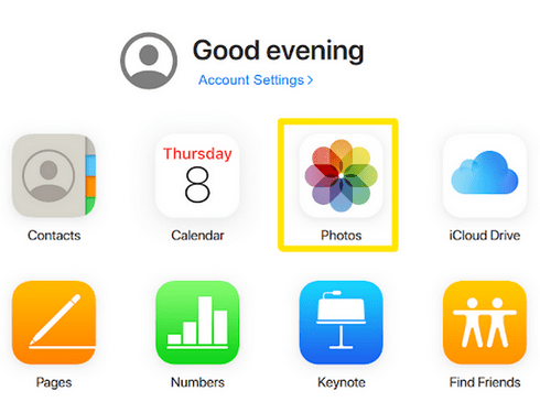 Choose Photos option on iCloud.com
