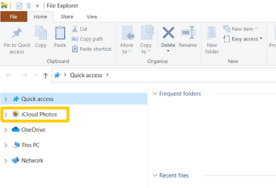 iCloud for Windows folder in Windows Explorer