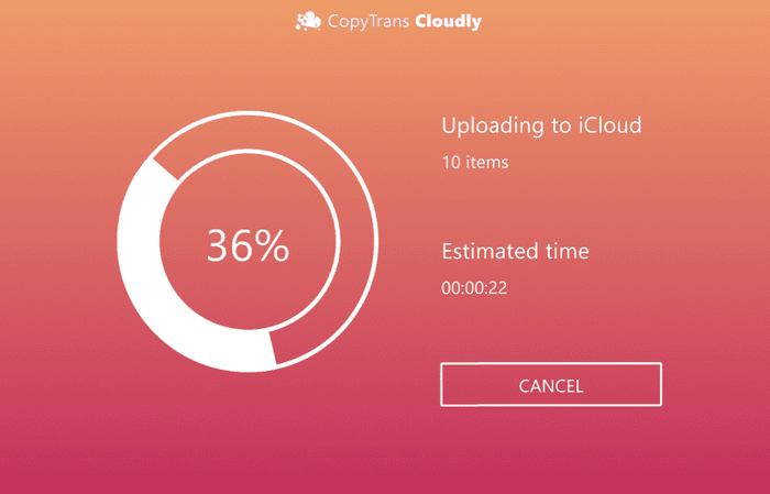 CopyTrans Cloudly uploading process