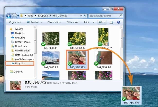 Use Dropbox to transfer photos from iphone to pc