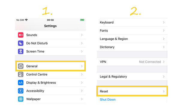 how to reset iPhone, first step