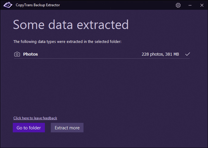 Extracted data from backup on your PC