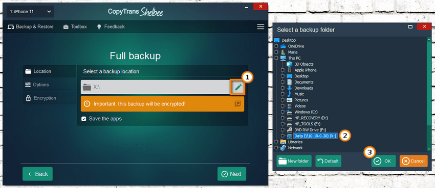 Backup iPhone to external drive