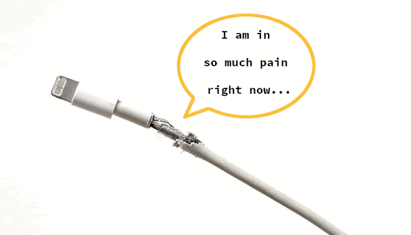 A damaged lightning cable