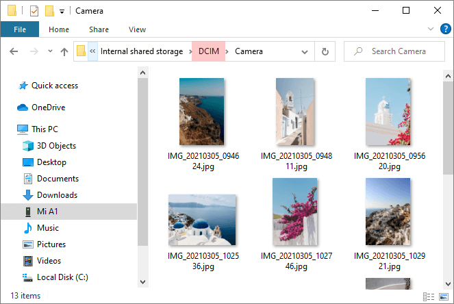 Android DCIM folder with picutres