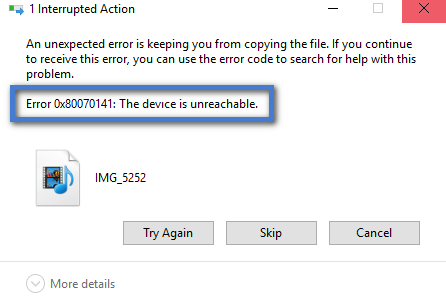0x80070141 error unreachable device