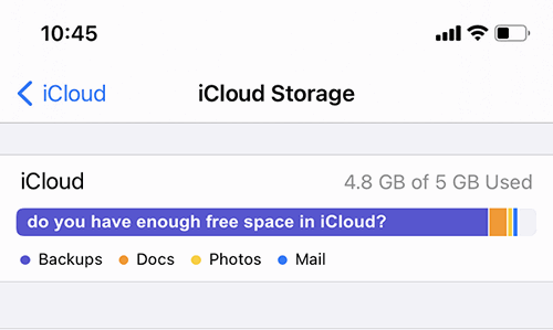 iCloud photos not uploading: see the amount of free space on iPhone